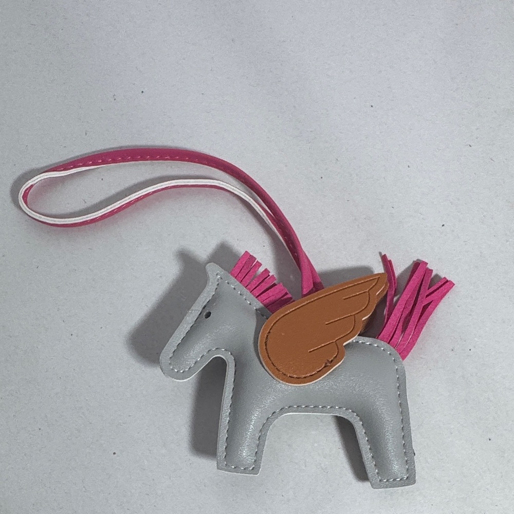 Gray Horse-Shaped Bag Charm with Pink and Brown Accents
